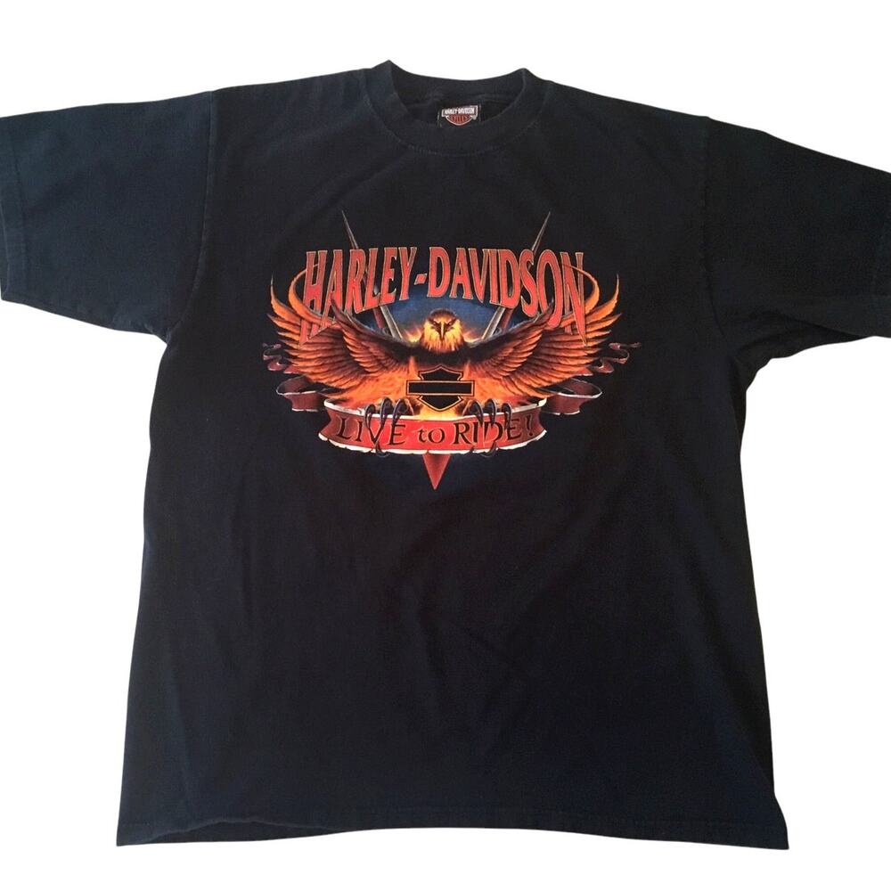 Harley Davidson T-Shirt L Eagle Black Lake Erie Avon Ohio